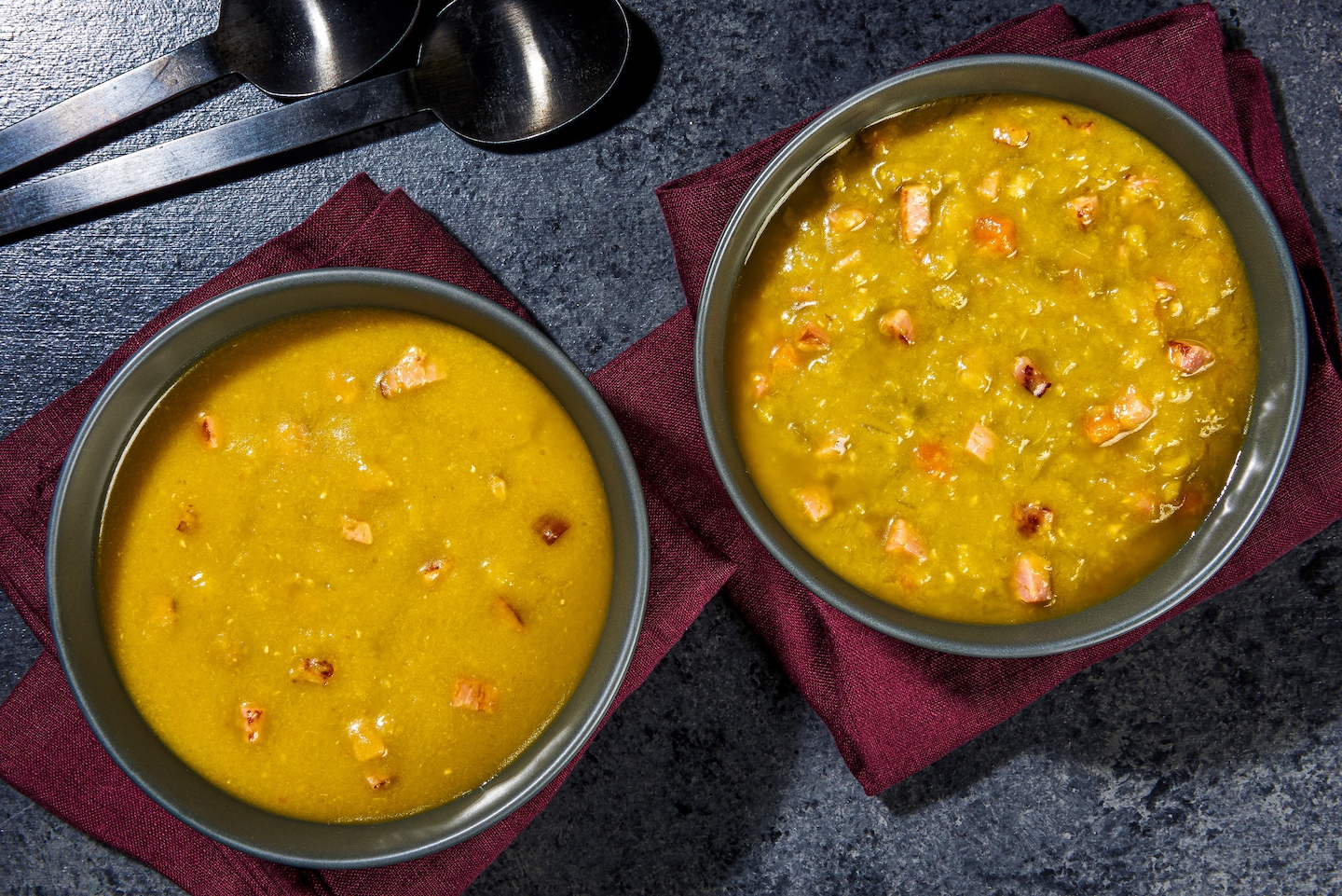 This split pea soup with ham makes a tasty memory, chunky or smooth